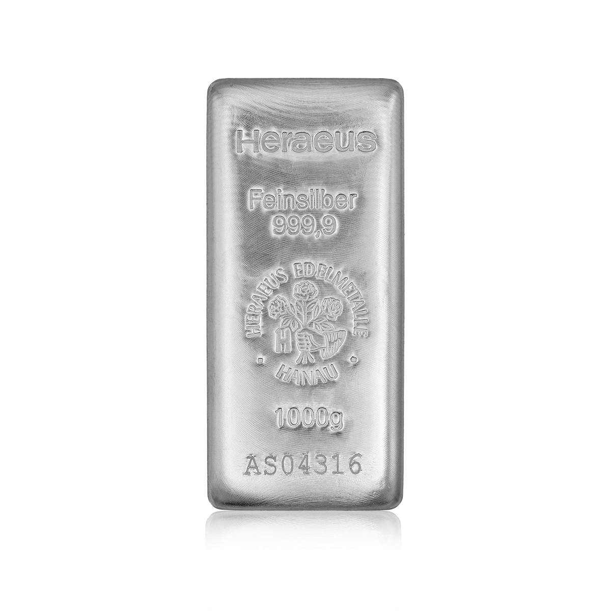 1000 Gramm gegossener Heraeus Silberbarren 1000 Gramm gegossener Heraeus Silberbarren