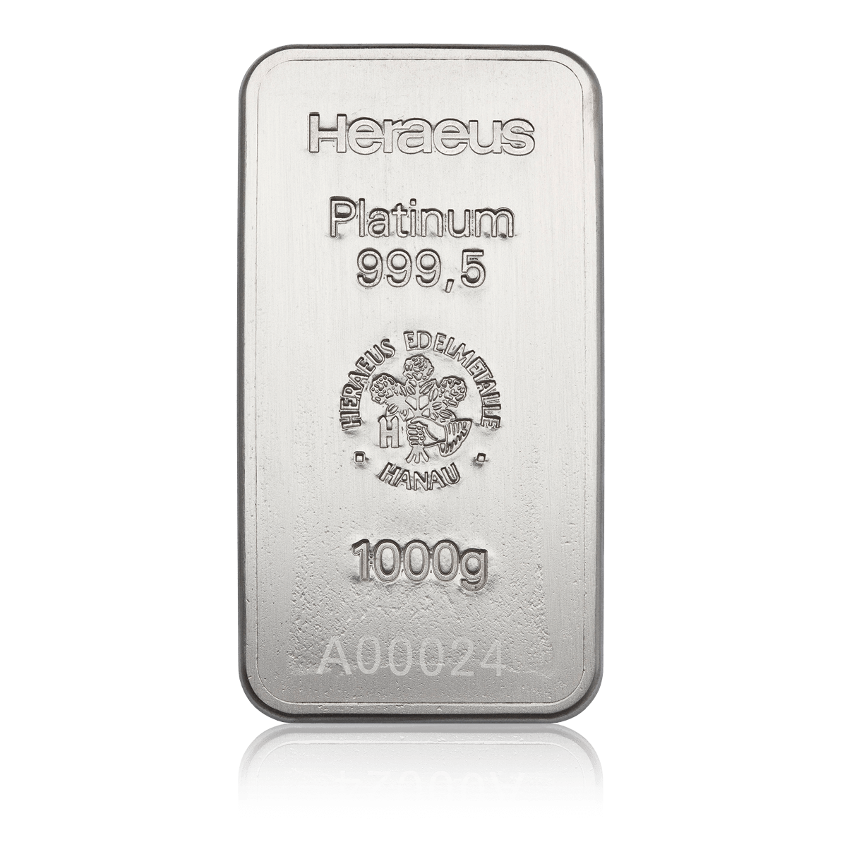 1000 Gramm geprägter Heraeus Platinbarren Vorderseite 1000 Gramm geprägter Heraeus Platinbarren Vorderseite