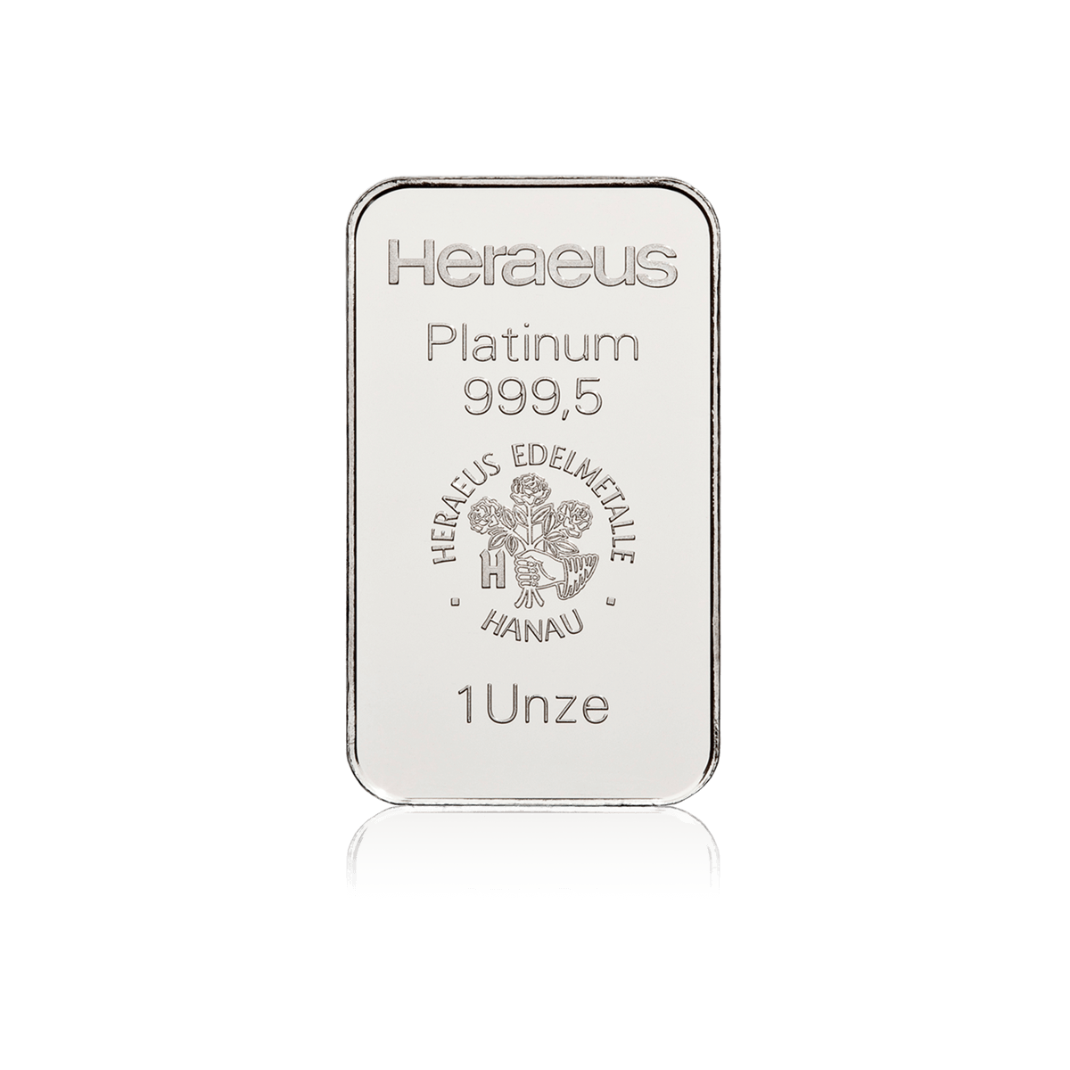 1 Unze geprägter Heraeus Platinbarren Vorderseite 1 Unze geprägter Heraeus Platinbarren Vorderseite